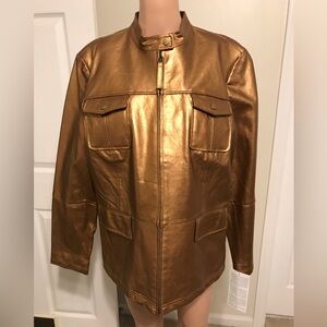 Women Gold leather jacket